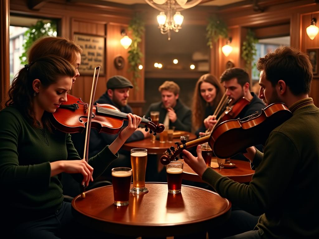 Traditional Irish music session in authentic pub setting