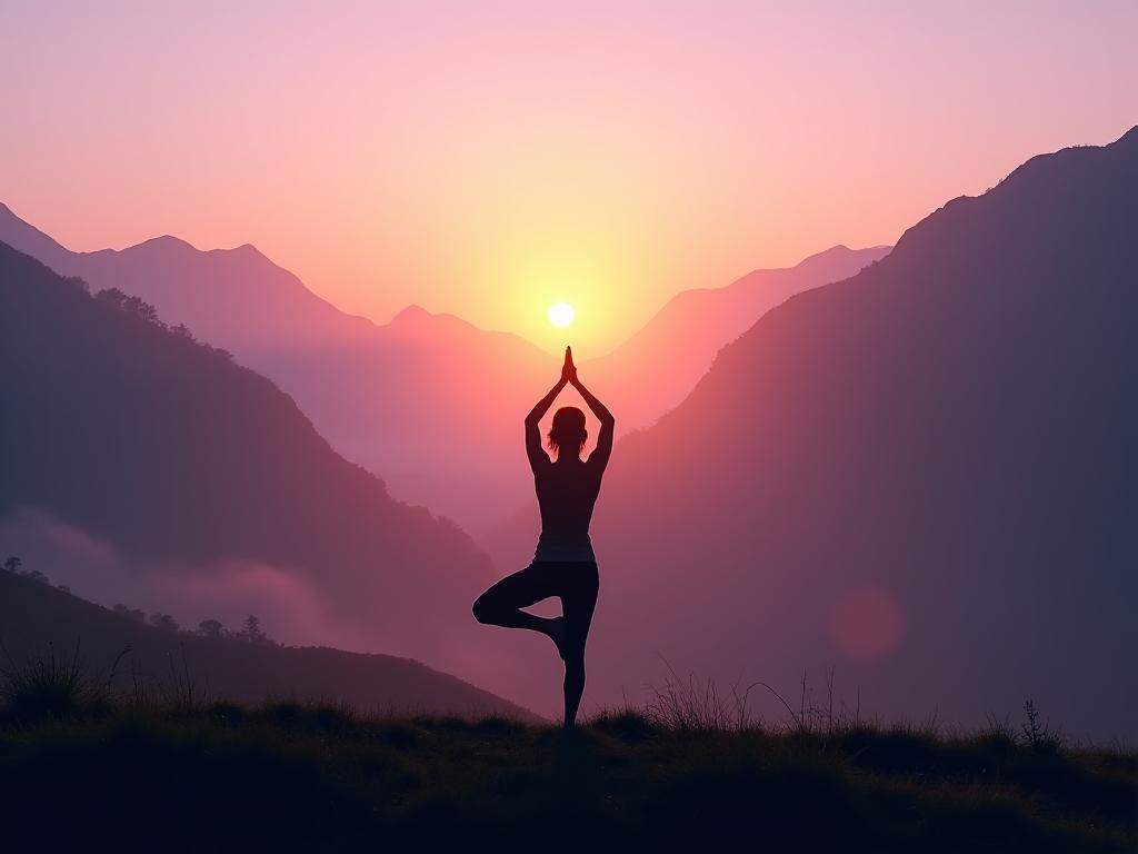Yoga retreat session in Irish mountains at sunrise
